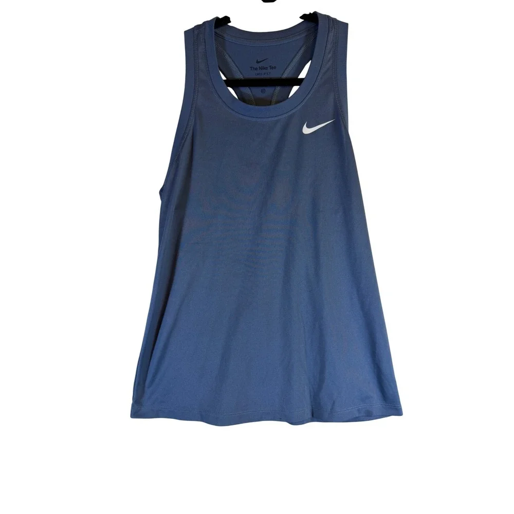Nike Dri-FIT Racerback Tank Top Womens Small Blue Athletic Gym Shirt Logo